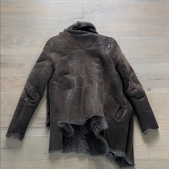 All Saints Black Leather Jacket with Gray Fur Trim - Picture 4 of 5